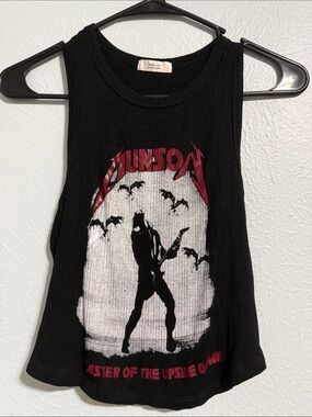 Black Graphic Muscle Tank with Red & White Band Design
